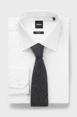 Jacquard-structure tie in wool, Grey Patterned