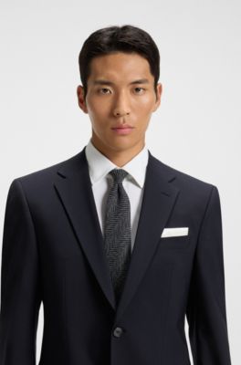 Jacquard-structure tie in wool, Grey Patterned