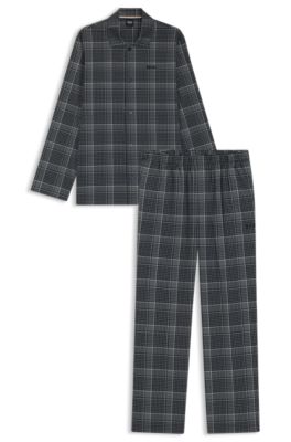 Gift-boxed checked pyjamas with embroidered logos, Dark Blue