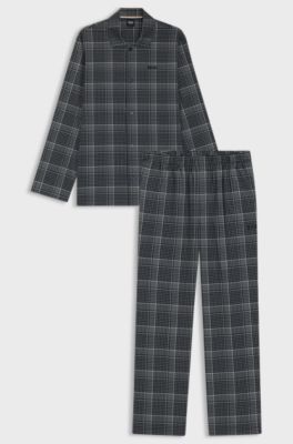 Gift-boxed checked pyjamas with embroidered logos, Dark Blue