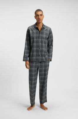 Gift-boxed checked pyjamas with embroidered logos, Dark Blue