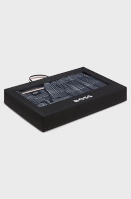 Gift-boxed checked pyjamas with embroidered logos, Dark Blue