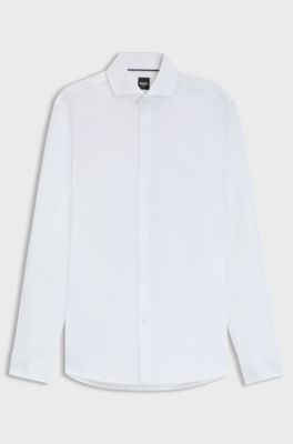 Slim-fit shirt in wrinkle-resistant Oxford cotton, White
