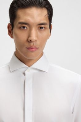 Slim-fit shirt in wrinkle-resistant Oxford cotton, White