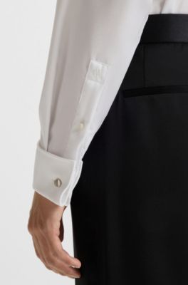 Slim-fit shirt in wrinkle-resistant Oxford cotton, White