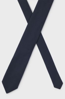 Cravate structur&eacute;e en coton et soie, Bleu fonc&eacute;