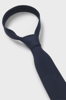 Cravate structur&eacute;e en coton et soie, Bleu fonc&eacute;