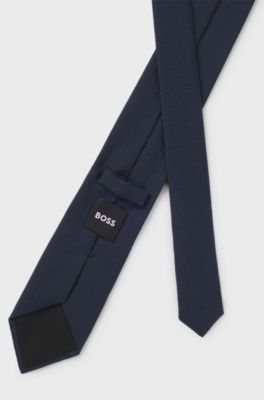 Cravate structur&eacute;e en coton et soie, Bleu fonc&eacute;