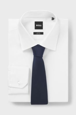 Structured tie in cotton and silk, Dark Blue