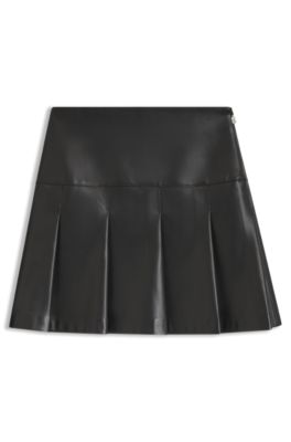 Faux-leather mini skirt with pleats, Black