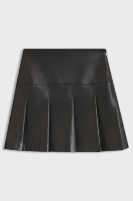 Faux-leather mini skirt with pleats, Black