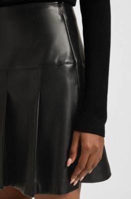 Faux-leather mini skirt with pleats, Black