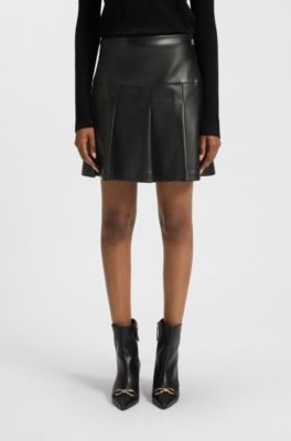 Faux-leather mini skirt with pleats, Black