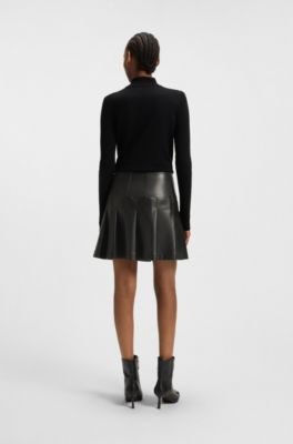 Faux-leather mini skirt with pleats, Black