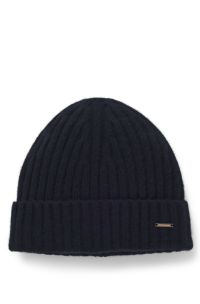 Ribbed beanie hat in cashmere, Dark Blue