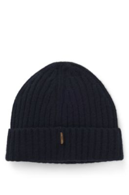 Ribbed beanie hat in cashmere, Dark Blue