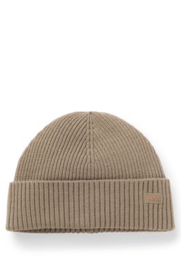 Fisherman-style beanie hat in a wool blend, Light Green
