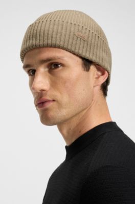 Fisherman-style beanie hat in a wool blend, Light Green