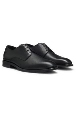 Italian-made Derby shoes in patterned leather, Black