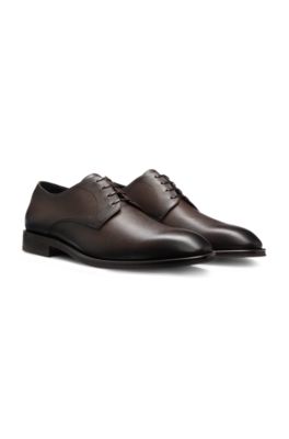 Italian-made Derby shoes in patterned leather, Dark Brown