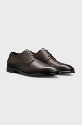 Italian-made Derby shoes in patterned leather, Dark Brown