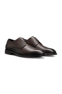 Italian-made Derby shoes in patterned leather, Dark Brown