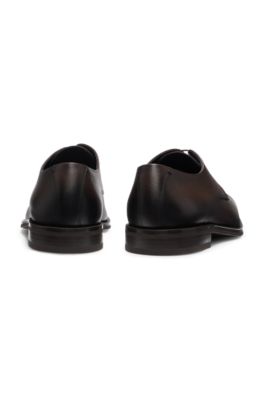 Italian-made Derby shoes in patterned leather, Dark Brown