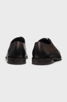 Italian-made Derby shoes in patterned leather, Dark Brown