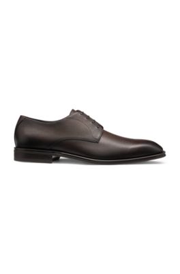 Italian-made Derby shoes in patterned leather, Dark Brown
