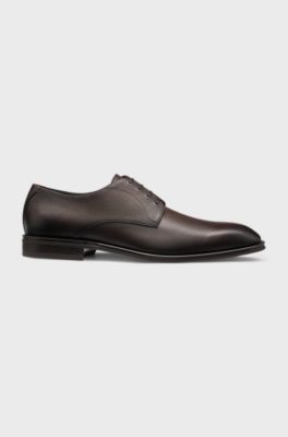Italian-made Derby shoes in patterned leather, Dark Brown