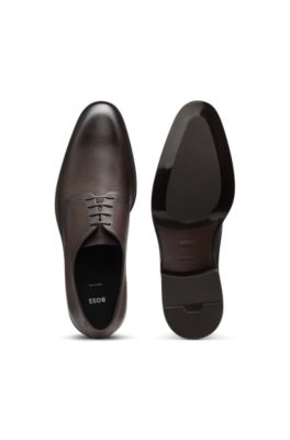 Italian-made Derby shoes in patterned leather, Dark Brown