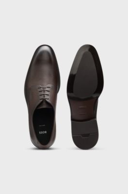 Italian-made Derby shoes in patterned leather, Dark Brown