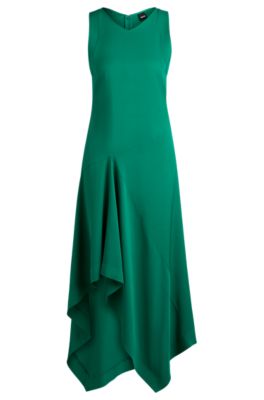 Long-length dress in soft twill with waterfall front, Green