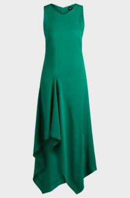 Robe longue en twill doux avec effet cascade sur le devant, Vert
