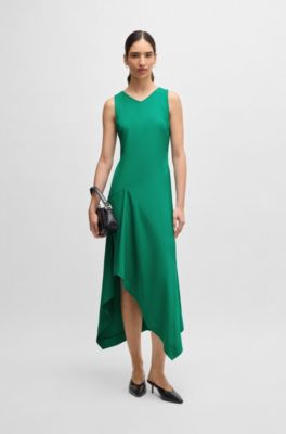Robe longue en twill doux avec effet cascade sur le devant, Vert