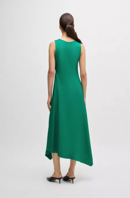 Long-length dress in soft twill with waterfall front