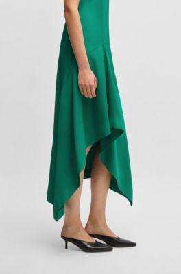 Robe longue en twill doux avec effet cascade sur le devant, Vert