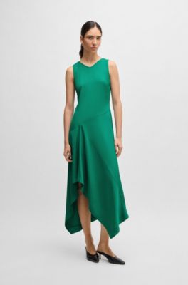 Robe longue en twill doux avec effet cascade sur le devant, Vert