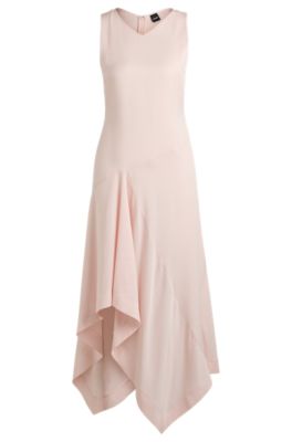 Long-length dress in soft twill with waterfall front, Light Pink