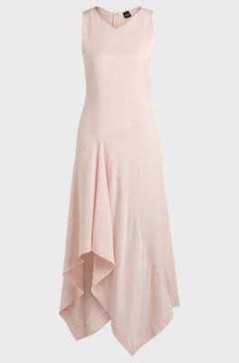 Long-length dress in soft twill with waterfall front, Light Pink