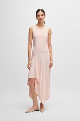 Long-length dress in soft twill with waterfall front, Light Pink