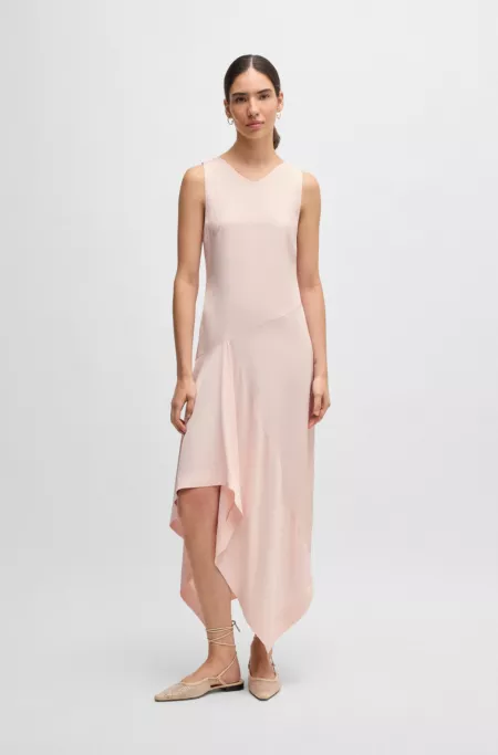 Long-length dress in soft twill with waterfall front