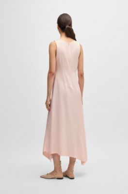 Long-length dress in soft twill with waterfall front, Light Pink