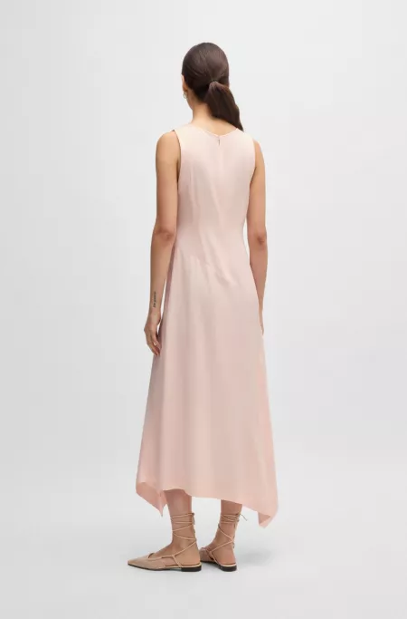 Long-length dress in soft twill with waterfall front