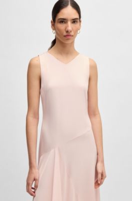 Long-length dress in soft twill with waterfall front, Light Pink