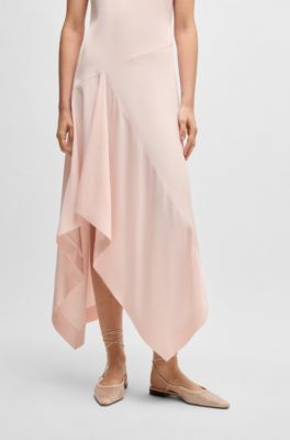 Long-length dress in soft twill with waterfall front, Light Pink