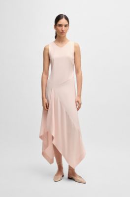 Long-length dress in soft twill with waterfall front, Light Pink