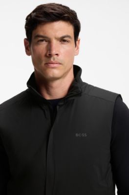 Water-repellent gilet in stretch fabric with logo detail, Black