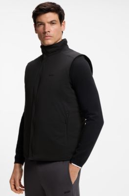Water-repellent gilet in stretch fabric with logo detail, Black