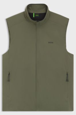 Water-repellent gilet in stretch fabric with logo detail, Olive